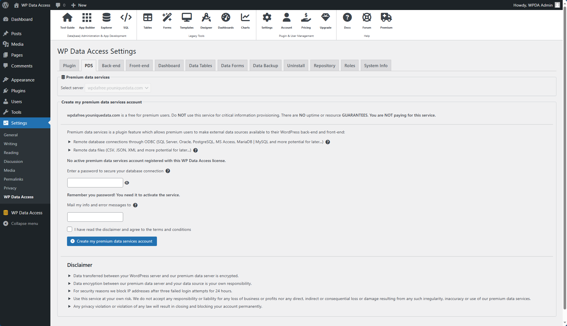 WP Data Access - Create Premium Data Service Account
