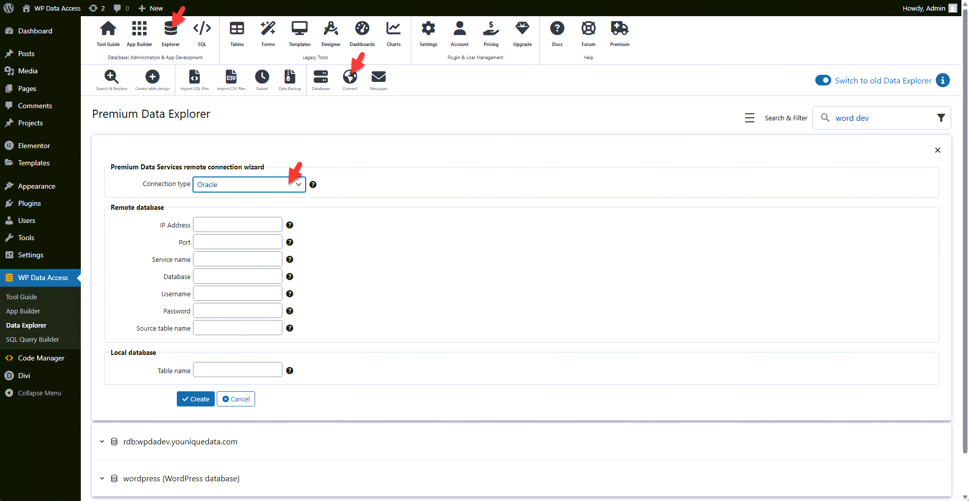 WP Data Access - Remote Connection Wizard - Oracle