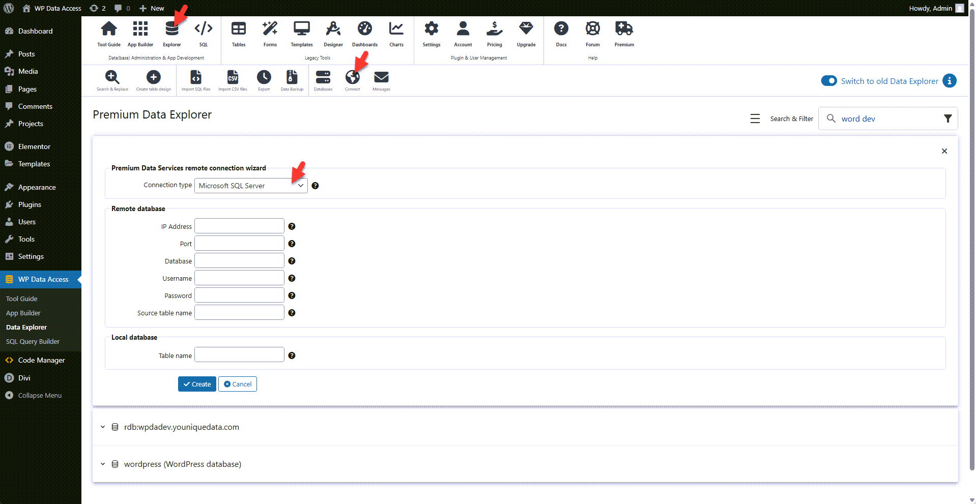 WP Data Access - Remote Connection Wizard - Connect SQL Server
