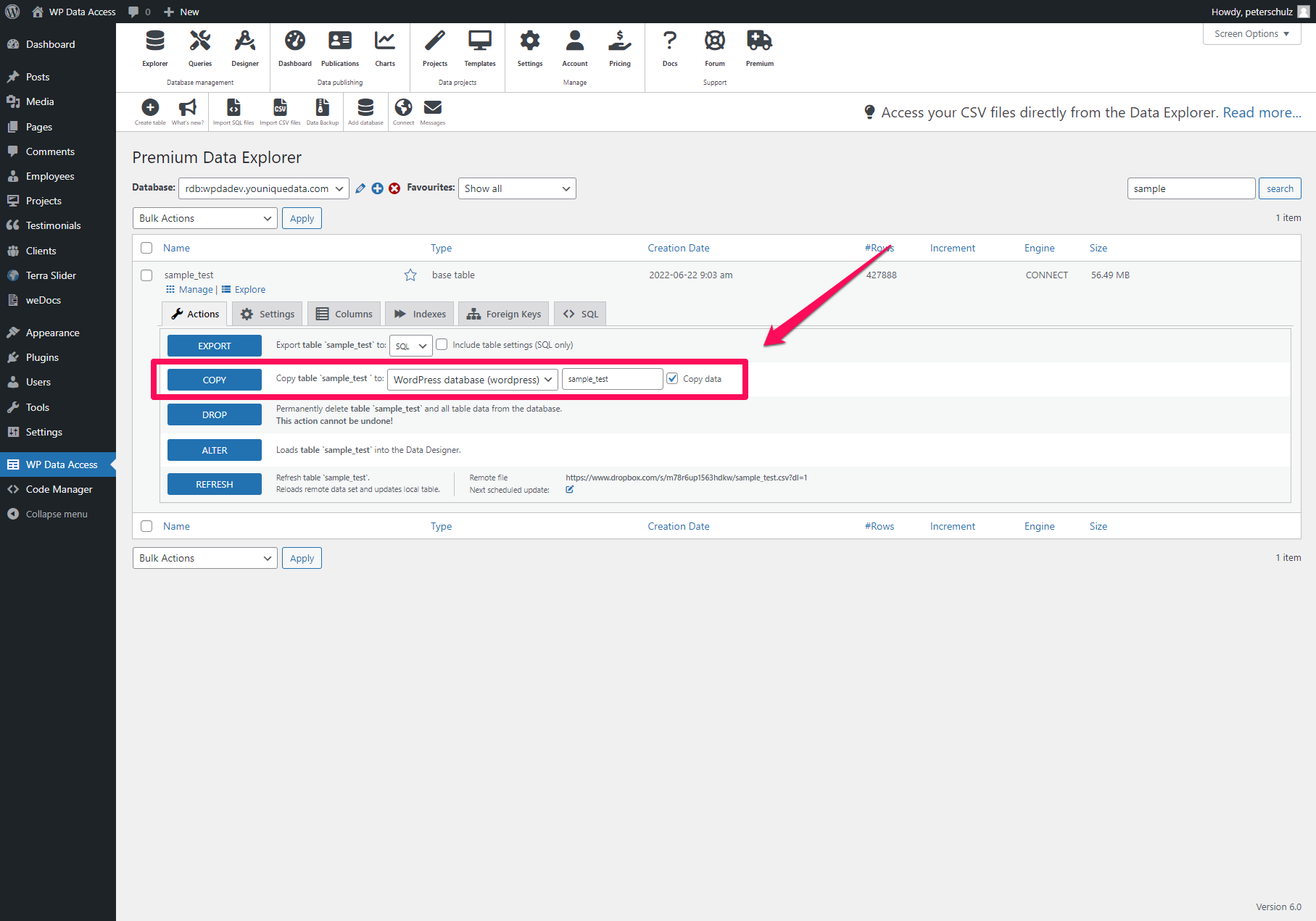 WP Data Access - Copy Table